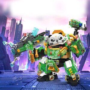 618PCS Green Panda Mecha Building Blocks Creative Luminous Building Bricks